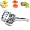 1pc Tomato Lemon Slicer Holder, Round Fruits Onion Shredder Cutter Guide Tongs With Handle, Stainless Steel Kitchen Cutting Potato Lime Food Stand