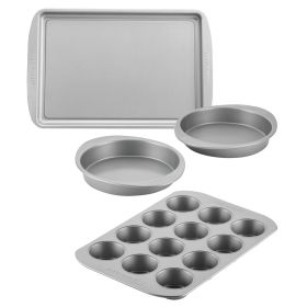 Farberware Bakeware Nonstick Cookie, Muffin, Cupcake, and Cake Pan Set, 4-Piece, Gray