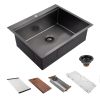 27" x 22" Drop In Kitchen Sink Gunmetal Black, 16 Gauge Stainless Steel Workstation Sink