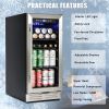 Built-in and Freestanding 15" Mini Beverage Refrigerator/Wine Cabinet, 120 Cans, 34-65¬∞F, Quiet, Adjustable Shelves, Touch Controls, Defrost, Kitchen