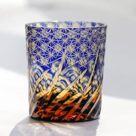 Hand Carved Lead-free Crystal Glass Cup (Option: Blue Wave)