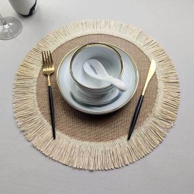 Christmas Simple Jute Placemat Heat Insulation Non-slip Mat (Option: White-R 38cm)