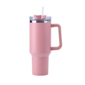 30OZ Straw Insulated Cup With Handle Portable Car Stainless Steel LargeCapacity Travel BPA Free Thermal Mug (Capacity: 1PC, Color: 30oz Pink)