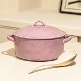 Household Porcelain Soup Bowl With Lid (Option: Purple Bowl Spoon)