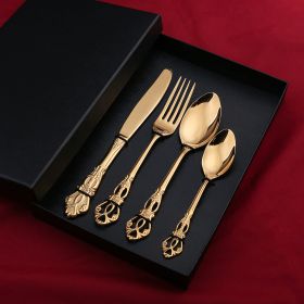 Stainless Steel Western Food Tableware Set Steak Knife And Fork Gift Box Steak Knife, Fork And Spoon (Option: Golden Four Piece Set Box)