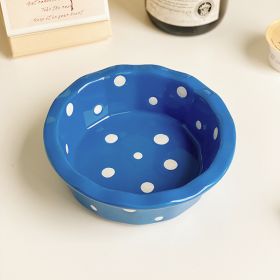 Korean Cute Polka Dot Lace Bowl (Color: Blue)