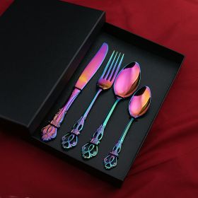 Stainless Steel Western Food Tableware Set Steak Knife And Fork Gift Box Steak Knife, Fork And Spoon (Option: Colorful Four Piece Set Box)