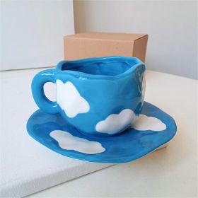 Vintage Floral Afternoon Tea Cup And Saucer Ins (Option: Blue Sky And White Clouds-260ml)