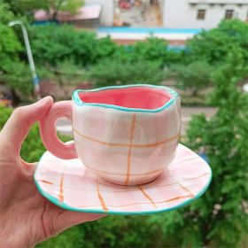 Vintage Floral Afternoon Tea Cup And Saucer Ins (Option: Pink Plaid Style-260ml)